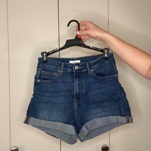 Forever 21 Blue Jean Shorts High-Waisted Cuffed